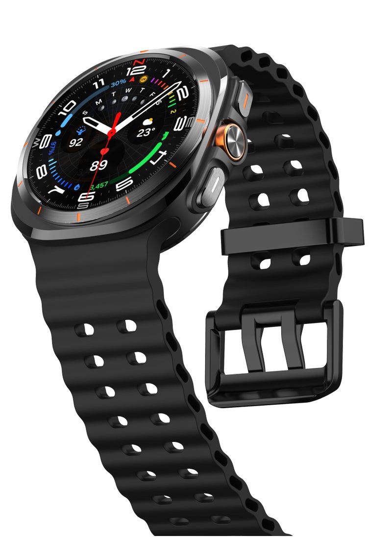 Generic - Compatible with Samsung Galaxy Watch 7 Ultra 47mm Band, Soft Sport Silicone Breathable Strap Watch Bands Men Women (Black) - Image 1