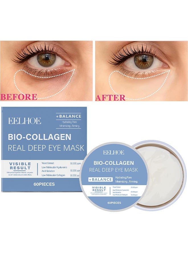 EELHOE Bio-Collagen Eye Patches 30 Pairs, Under Eye Patches For Dark Circles, Puffiness, Fine Lines, With Vegan Collagen, Hyaluronic Acid, Niacinamide, Vitamin E, Hydrating, Anti-Aging, Reduce Fine lines, Wrinkles, Mask For Puffy Eyes, Eye Bags, Dark Circles - Image 1