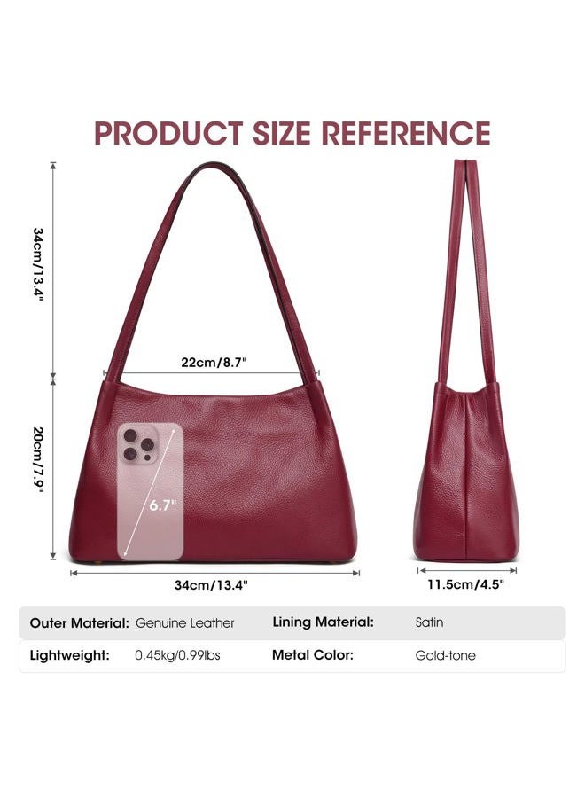 Kattee Leather Purses and Handbags for Women, Soft Genuine Leather Shoulder Hobo Bags with Top Magnetic Snap Closure Red - Image 4