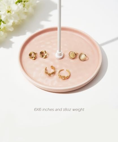 VROOMIUM Necklace Holder Stand - 6in Ceramic Base X 1ft Height, Aesthetic Decor for Bedroom, Jewelry Organizer for Necklace, Bracelets, Rings, Exhibidor de Collares- Romantic Pink - Image 3