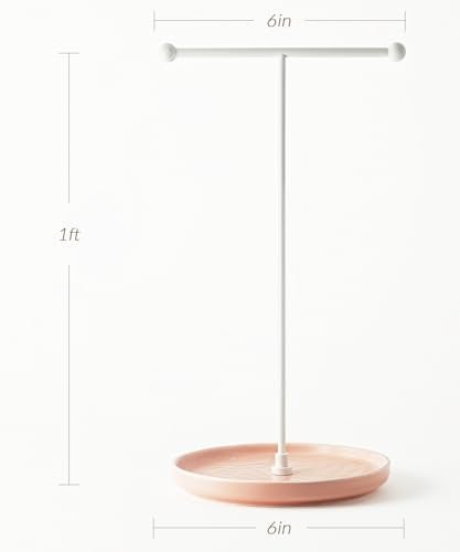 VROOMIUM Necklace Holder Stand - 6in Ceramic Base X 1ft Height, Aesthetic Decor for Bedroom, Jewelry Organizer for Necklace, Bracelets, Rings, Exhibidor de Collares- Romantic Pink - Image 5