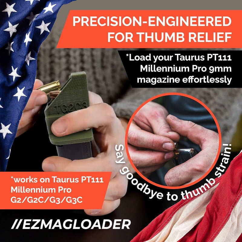 EZMAGLOADER Magazine Loader for The Taurus PT111 Millennium Pro G2/G2C/G3/G3C 9mm - Easy Pain Free Loading - Comfortable Grip - Durable 3D Printed Construction - Large Flanges - Image 3