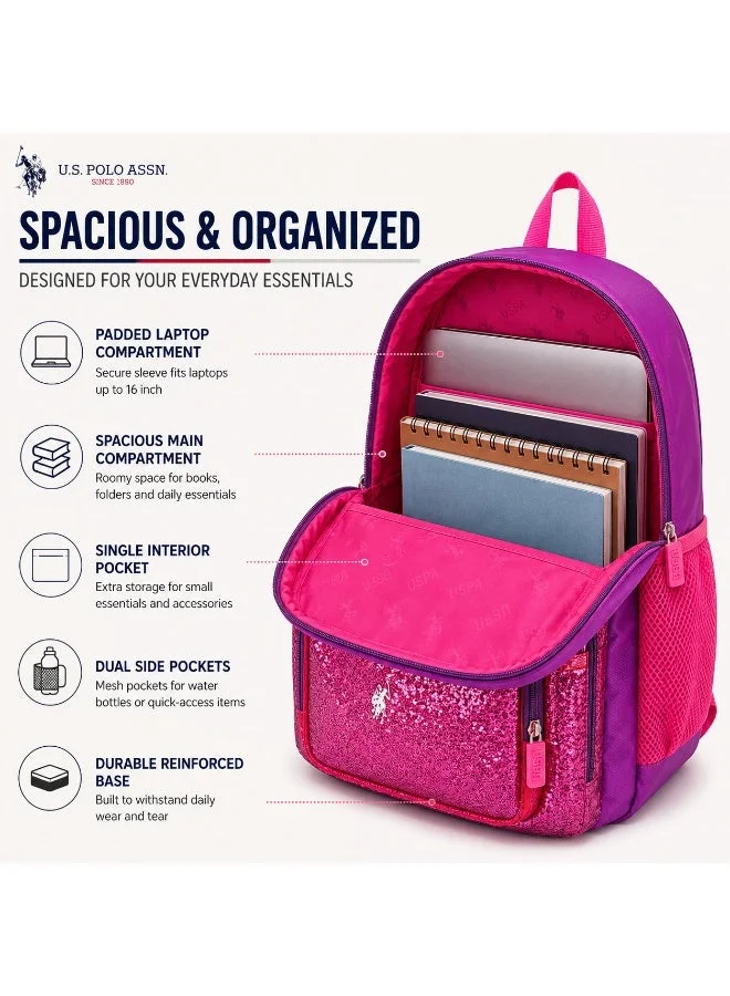 U.S. Polo Assn.  U.S. Polo Assn. Classic Berry Pink Statement Logo Backpack for School and Office MultiCompartment Bag for Campus  | Best Price UAE