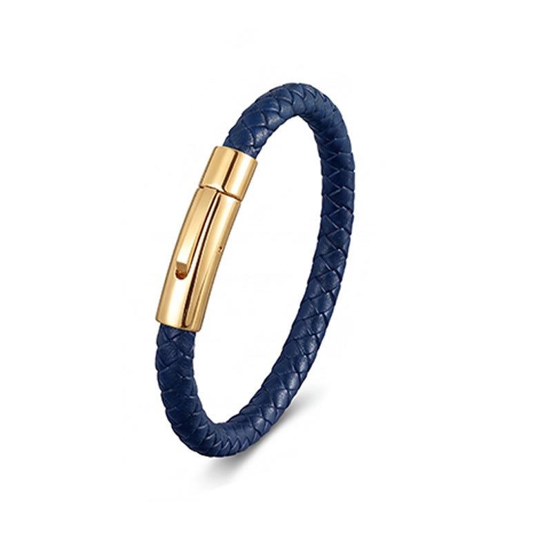 Amber European and American Best-Selling Leather Bracelets Stainless Steel Snap Men's Braided Leather Bracelets Wholesale Manufacturers - Image 1