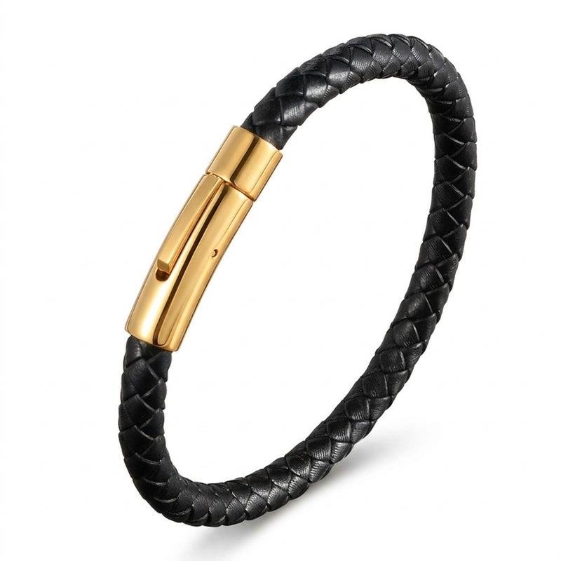 Amber European and American Best-Selling Leather Bracelets Stainless Steel Snap Men's Braided Leather Bracelets Wholesale Manufacturers - Image 4