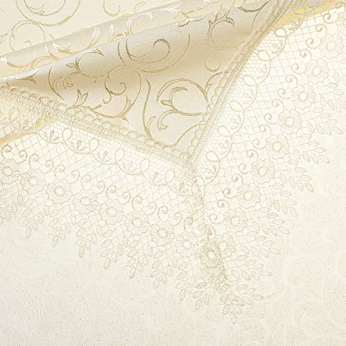 Violet Linen Imperial Embroidered Vintage Lace Design 70" X 140" Oblong/Rectangle Tablecloth in White - Image 3