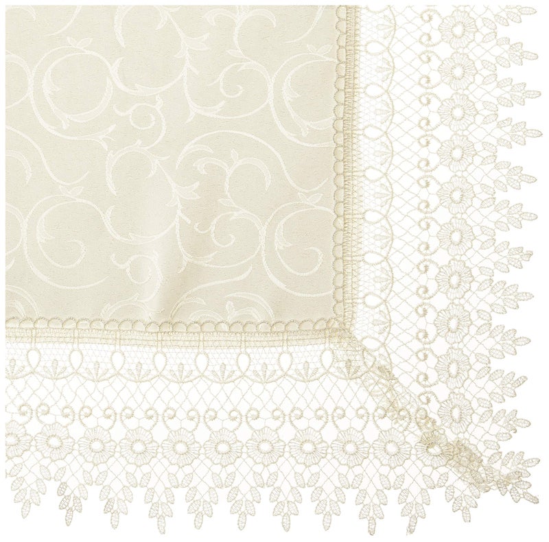 Violet Linen Imperial Embroidered Vintage Lace Design 70" X 140" Oblong/Rectangle Tablecloth in White - Image 2