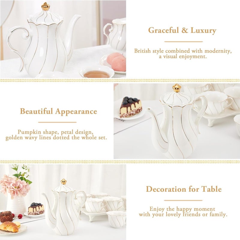 Dujust British Style Porcelain Teapot (40Oz)  Luxury Ceramic Teapot With Golden Trim  Food Grade Tea Pot With Built-In Filter  For Tea Party & Home D?Cor - White - Image 4