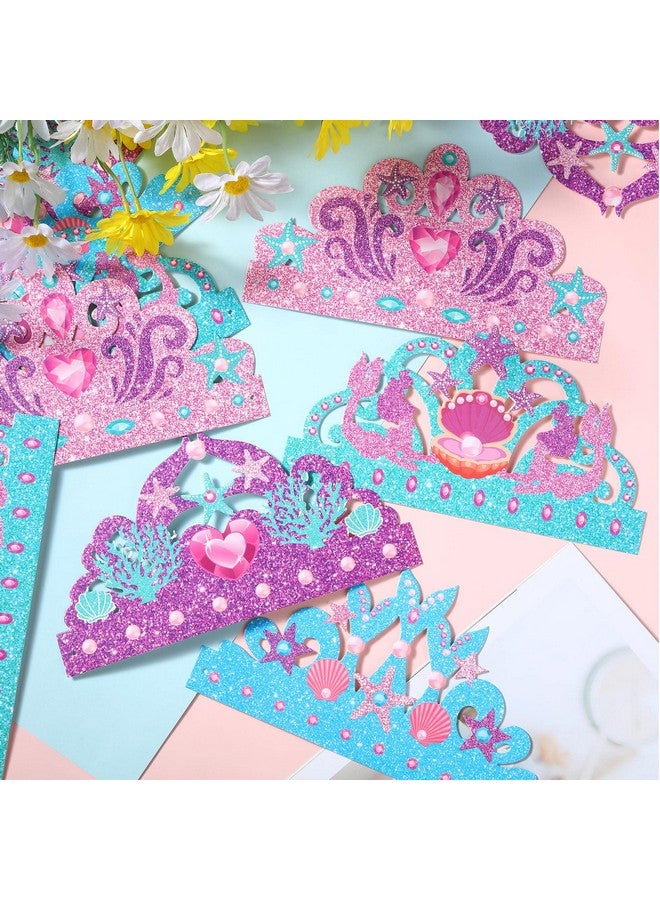 Fumete 16 Pack Mermaid Party Hats Kids Mermaid Paper Crown Colorful Mermaid Birthday Decorations Under The Sea Party Hats With Headbands For Girls Sea Ocean Mermaid Party Decorations 4 Styles - Image 4