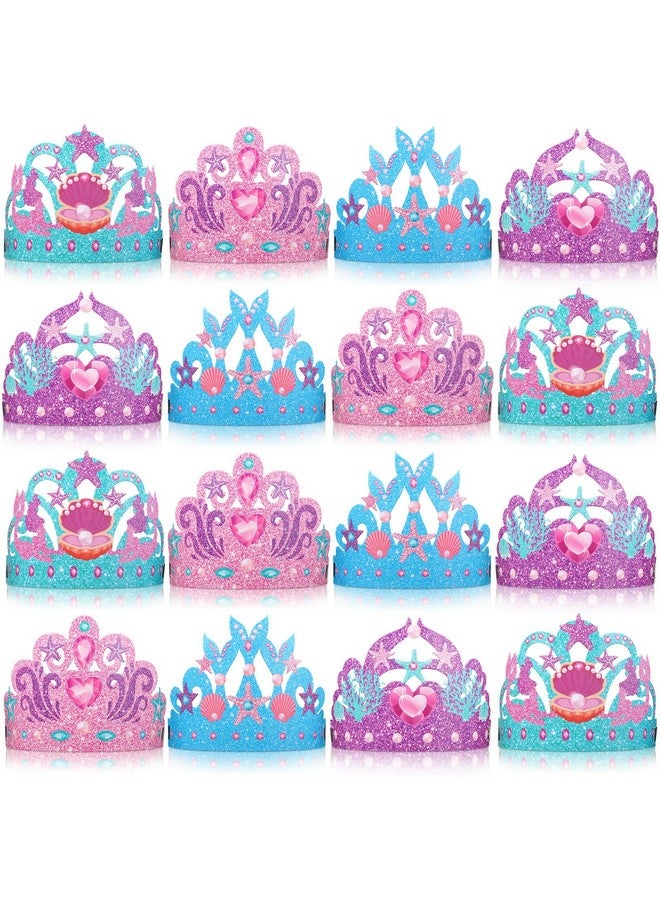 Fumete 16 Pack Mermaid Party Hats Kids Mermaid Paper Crown Colorful Mermaid Birthday Decorations Under The Sea Party Hats With Headbands For Girls Sea Ocean Mermaid Party Decorations 4 Styles - Image 1
