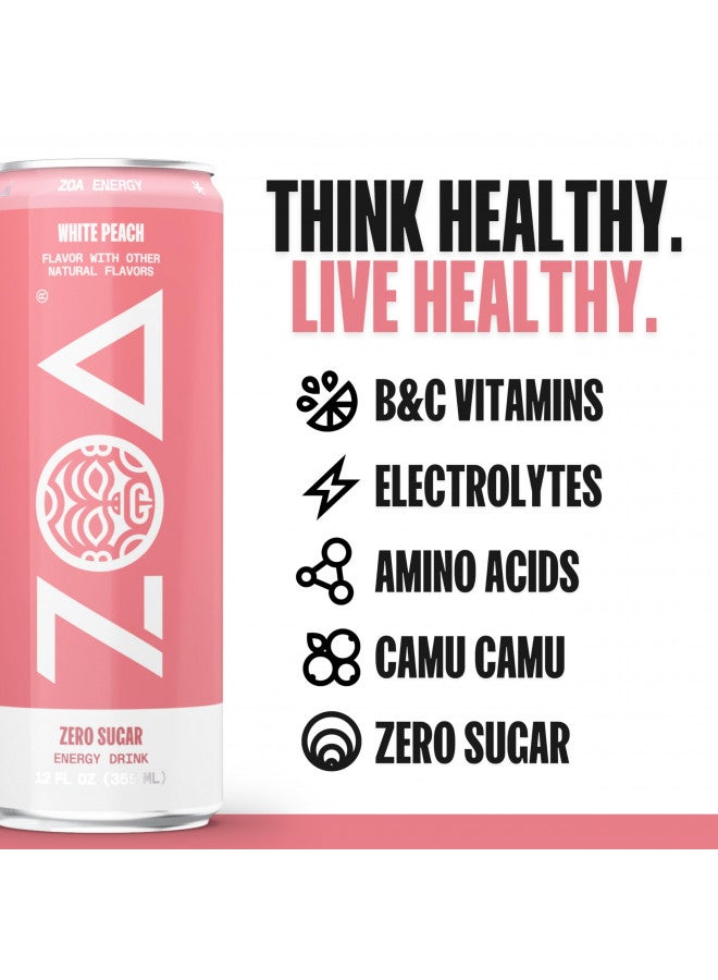 ZOA ZOA Zero Sugar Energy Drinks - White Peach | Healthy Energy Formula with Natural Caffeine, Daily Vitamin C, Essential B-Vitamins | Gluten-Free, Keto Friendly | 12 Ounce Cans (Pack Of 12) - Image 3