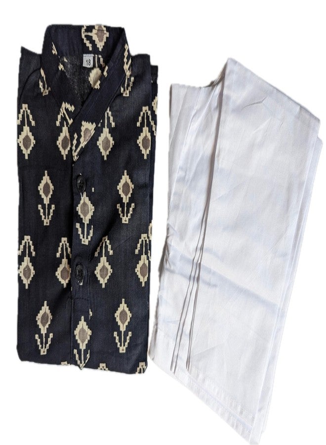 Fressia Fabrics طقم كورتا باجاما قطن تقليدي إثني من فريسيا للأولاد باللون الأسود - Image 1