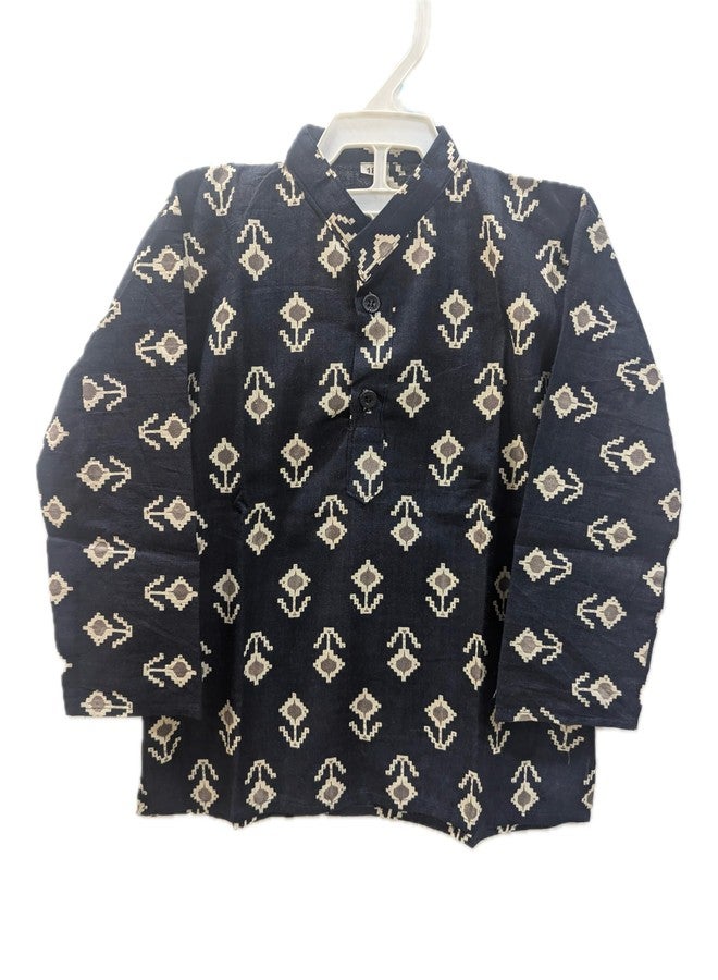 Fressia Fabrics طقم كورتا باجاما قطن تقليدي إثني من فريسيا للأولاد باللون الأسود - Image 3