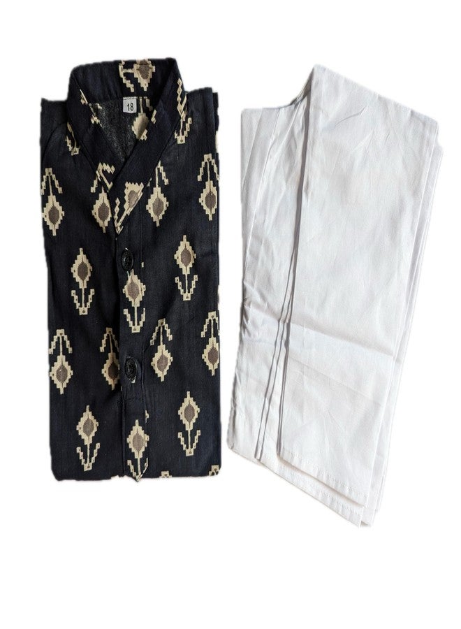 Fressia Fabrics طقم كورتا باجاما قطن تقليدي إثني من فريسيا للأولاد باللون الأسود - Image 4