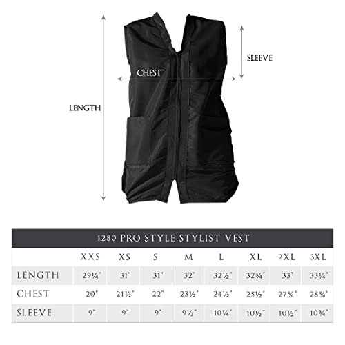 Betty Dain Professional Zip Front Salon Stylist Vest, V-Neck, Iridescent Fabric, Adjustable Belt, Two Lower Pockets with Zippered Bottoms, Lightweight, Machine Washable Nylon, Black, L - Image 3