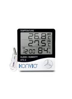 KONVIO KONVIO HTC02 Room Temperature with Humidity Meter and Plastic Digital Clock with Alarmand Sensor Cable Wall Mount or Table Top  - Image 1