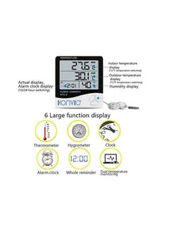KONVIO KONVIO HTC02 Room Temperature with Humidity Meter and Plastic Digital Clock with Alarmand Sensor Cable Wall Mount or Table Top  - Image 3