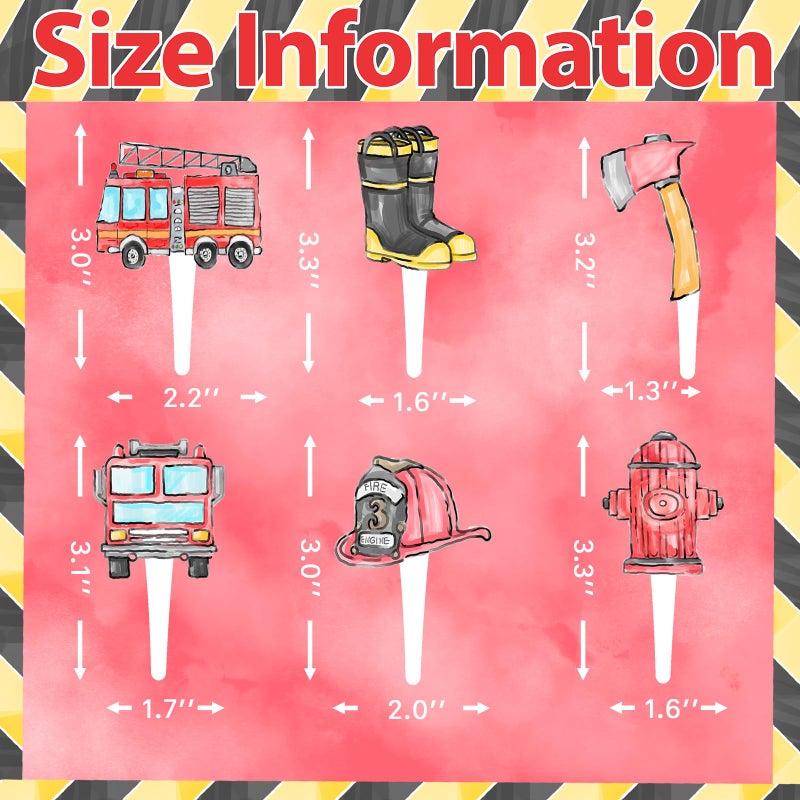 HaPiBiDesign 36 Pcs Firetruck Cupcake Toppers - Fireman Party Decorations - Perfect for Firetruck Birthday  Fireman Baby Shower and Fire Truck Cake Decor - Image 2