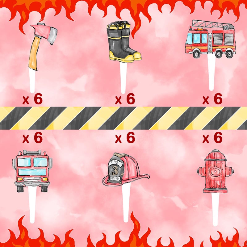 HaPiBiDesign 36 Pcs Firetruck Cupcake Toppers - Fireman Party Decorations - Perfect for Firetruck Birthday  Fireman Baby Shower and Fire Truck Cake Decor - Image 3