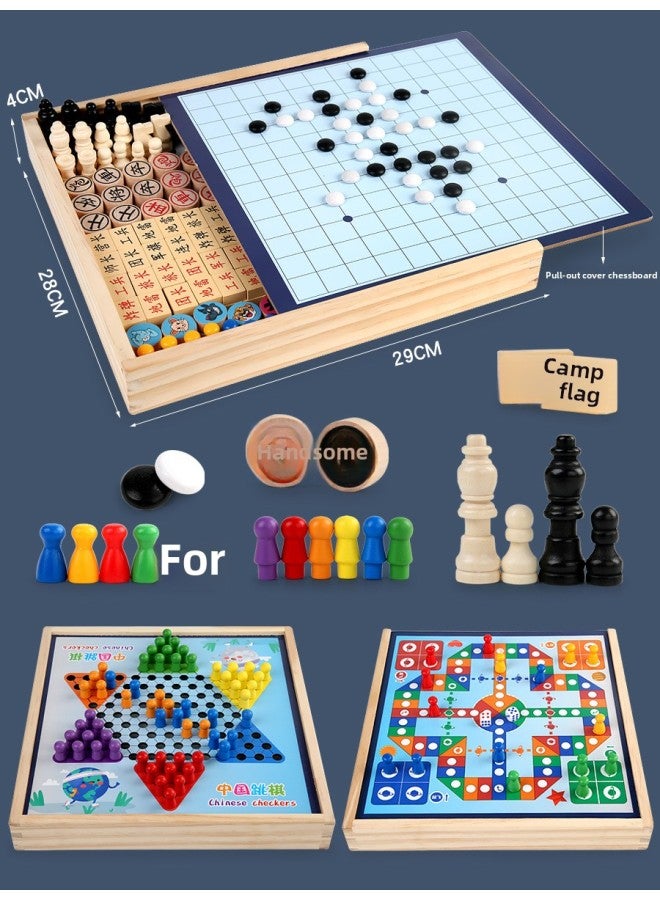 Flying Chess Gobang Checkers Colosseum Chess Multifunctional Chessboard Children's Interactive Board Game Wooden Educational Toys Wholesale-Color:Package 12 [Large Wooden] 4-in -1 Jump + Fly +5 + Bucket  - Image 3