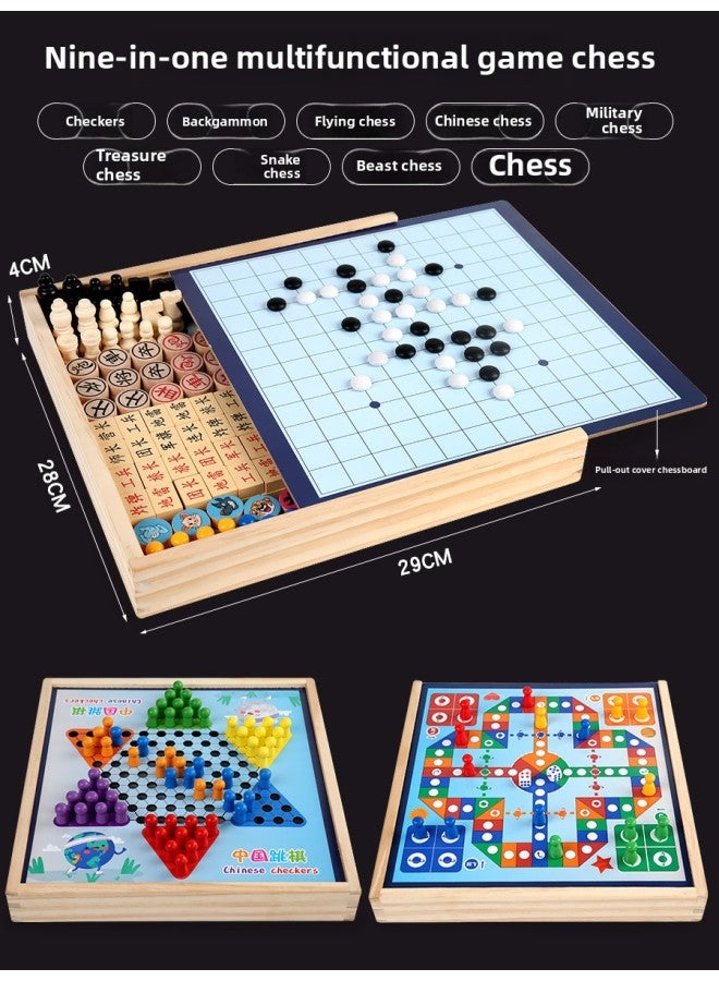 Flying Chess Gobang Checkers Colosseum Chess Multifunctional Chessboard Children's Interactive Board Game Wooden Educational Toys Wholesale-Color:Package 12 [Large Wooden] 4-in -1 Jump + Fly +5 + Bucket  - Image 5