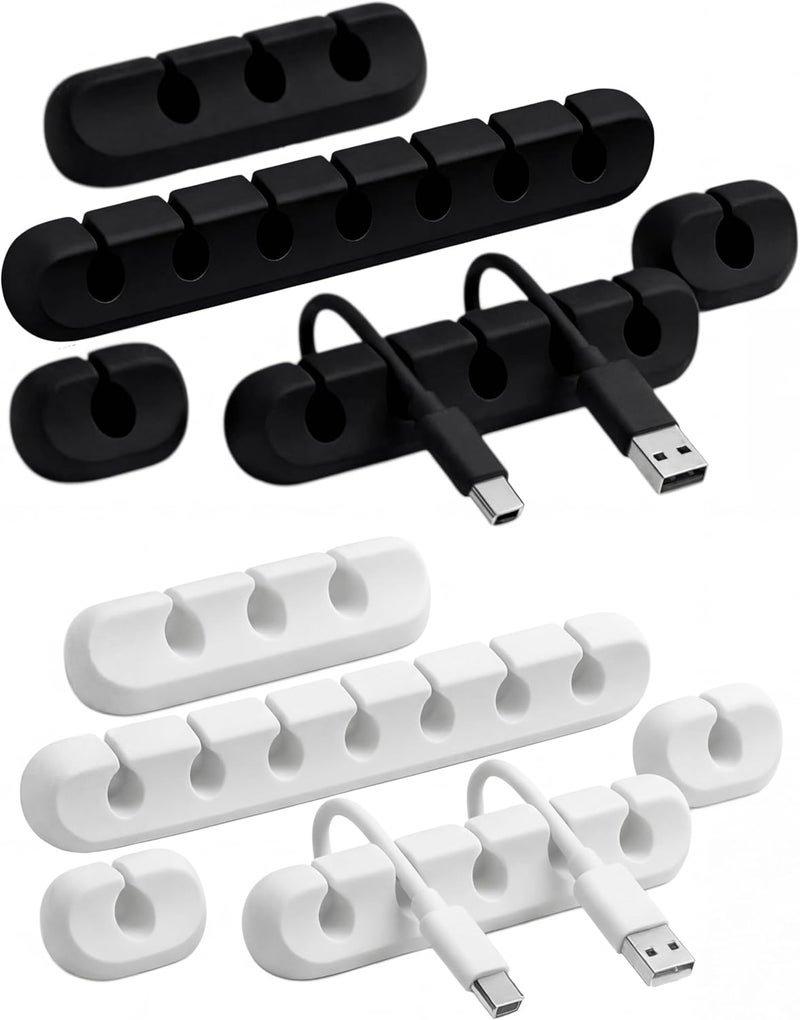 Circuit Green 10-Pack Mixed Cable Clips, 5 Black + 5 White Self-Adhesive Cord & Wire Holders for Desk, Charger, PC & TV – Mixed Slot Cable Organisers - Image 1
