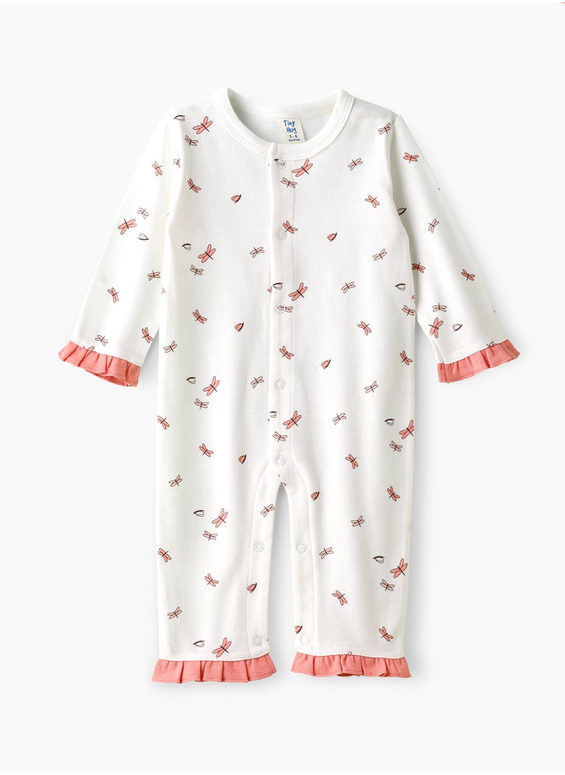 Tiny Hug Girls' Dragonfly Print Long Sleeve Onesie with Ruffle Details  - Image 1