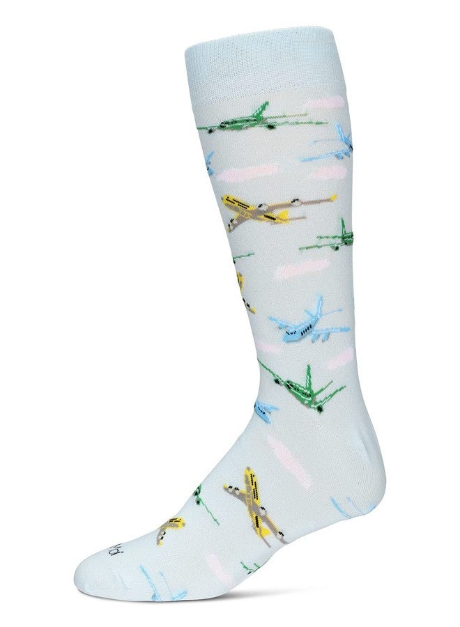 MeMoi Men's Airplanes Rayon Crew Socks Light Blue 10-13 - Image 2