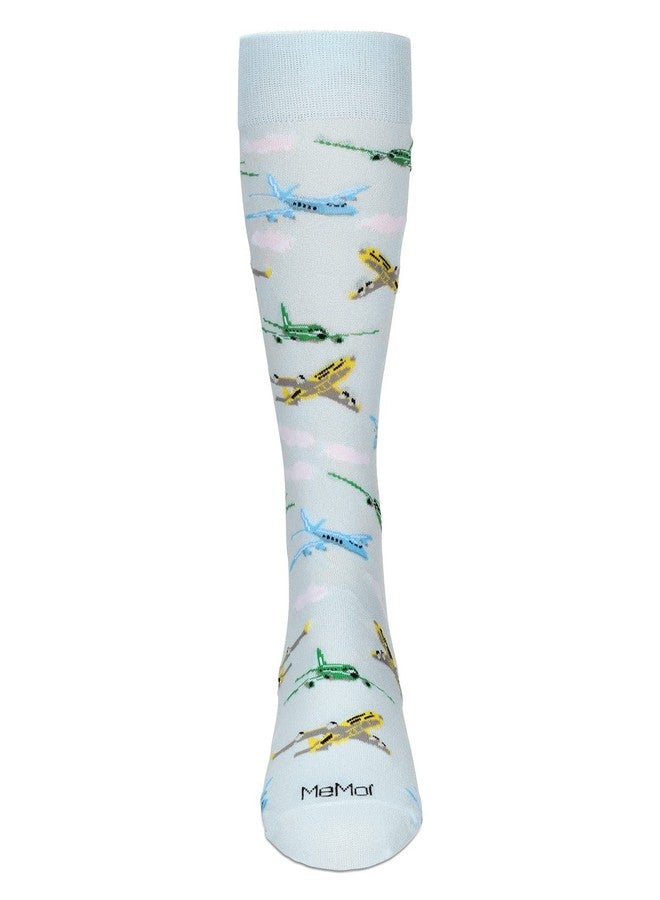MeMoi Men's Airplanes Rayon Crew Socks Light Blue 10-13 - Image 3