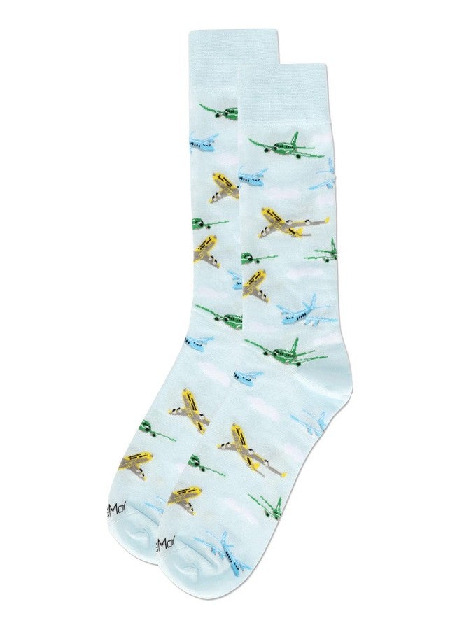 MeMoi Men's Airplanes Rayon Crew Socks Light Blue 10-13 - Image 4