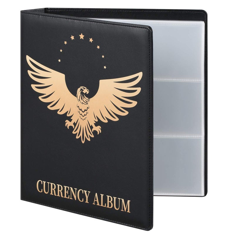 MUDOR 90 Pockets Dollar Bill Holders for Collectors, Premium PU Banknote World Currency Collection Album, Classic Paper Money Collecting Storage Book Album Binder Supplies (Black) - Image 1