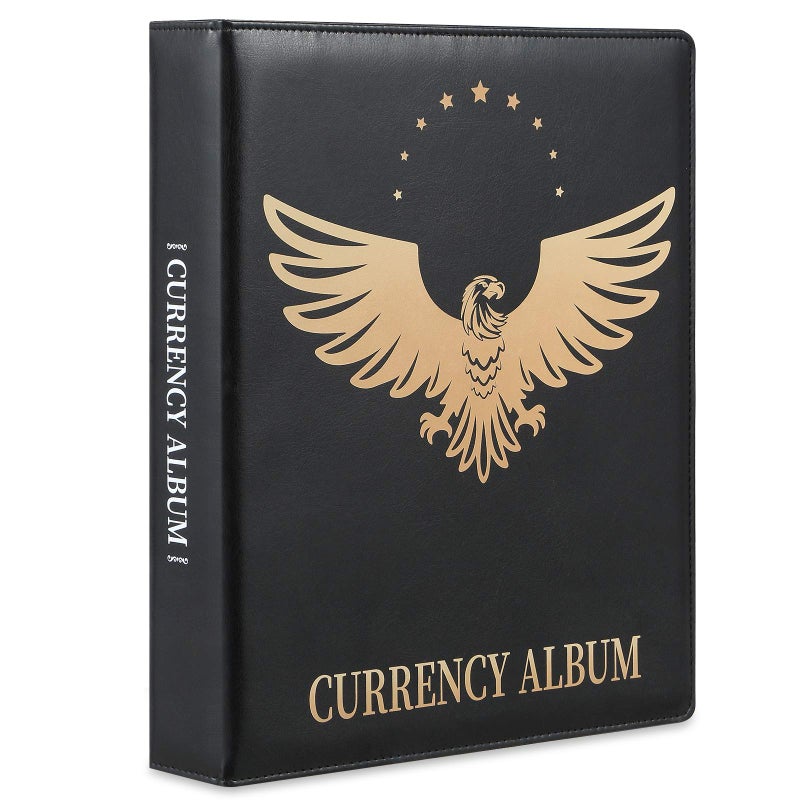 MUDOR 90 Pockets Dollar Bill Holders for Collectors, Premium PU Banknote World Currency Collection Album, Classic Paper Money Collecting Storage Book Album Binder Supplies (Black) - Image 2