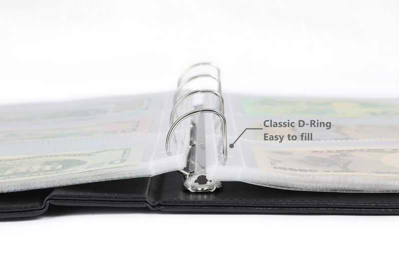 MUDOR 90 Pockets Dollar Bill Holders for Collectors, Premium PU Banknote World Currency Collection Album, Classic Paper Money Collecting Storage Book Album Binder Supplies (Black) - Image 4