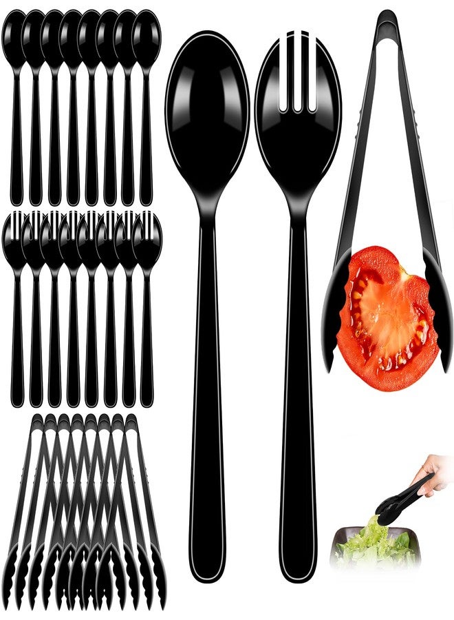 LOOWVY 24 Pcs Black Plastic Serving Utensils Set - Heavy Duty Disposable Serving Spoons, Forks & Tongs (8 of Each) - BPA-Free Catering Supplies for Buffets, Parties, Weddings & Events (9 Inch) - Image 1