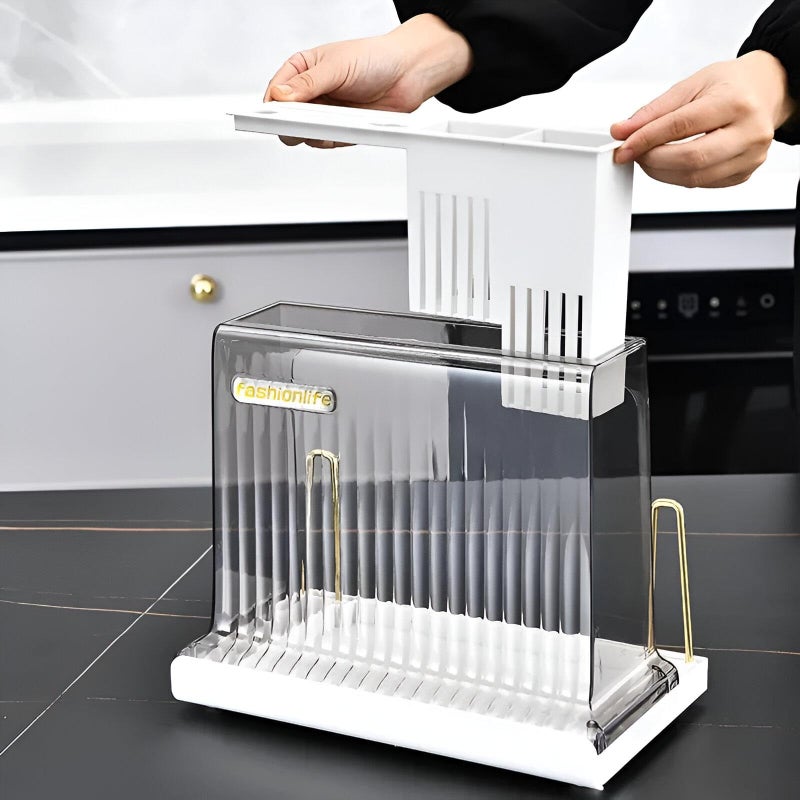 Genaric Cutlery Organizer - Stylish Kitchen Cutlery Counter Stand with Draining Tray for Efficient Utensil Storage and Easy Access on Your Countertop or Pantry