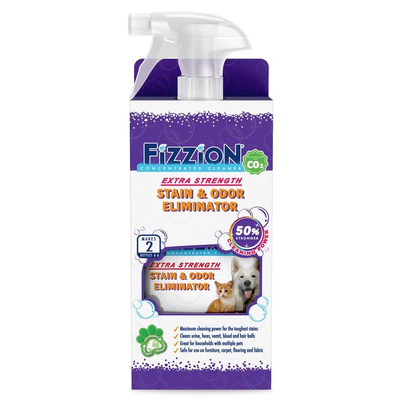 Fizzion Extra Strength Pet Stain and Odor Remover 23 Ounce Empty Spray Bottle with 2 Refills - Image 1