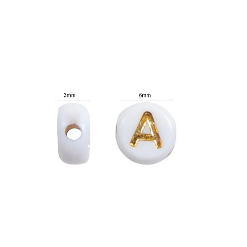 Ambitieux 350+ Alphabet Letter Golden for Bracelet Jewellery Making with 10m Elastic Thread (0.8mm) |, Cube and Heart Shape (Round White Golden) - Image 3