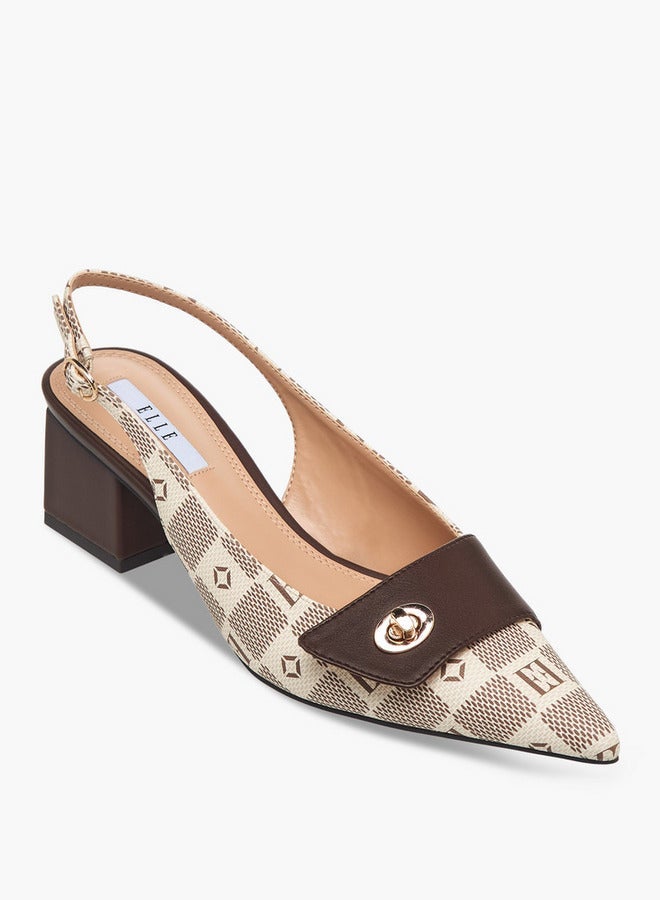 ELLE Women's Damier Monogram Print Shoes with Block Heels - Image 2