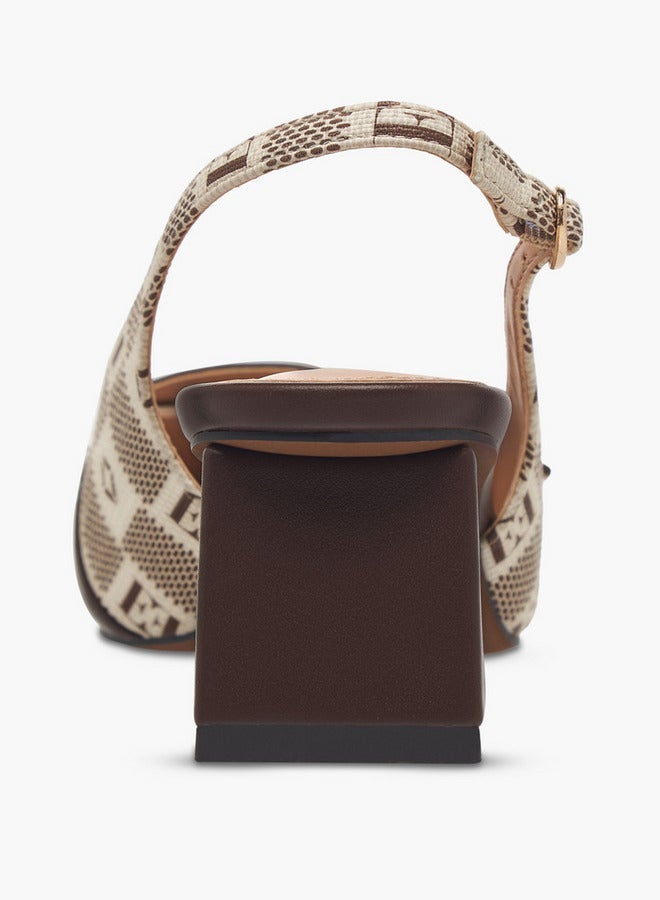 ELLE Women's Damier Monogram Print Shoes with Block Heels - Image 5