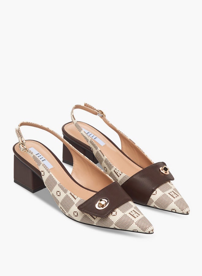 ELLE Women's Damier Monogram Print Shoes with Block Heels - Image 3