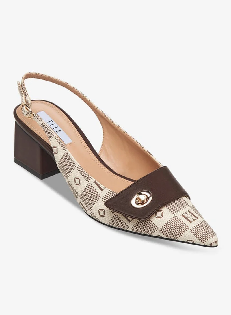 ELLE Women's Damier Monogram Print Shoes with Block Heels