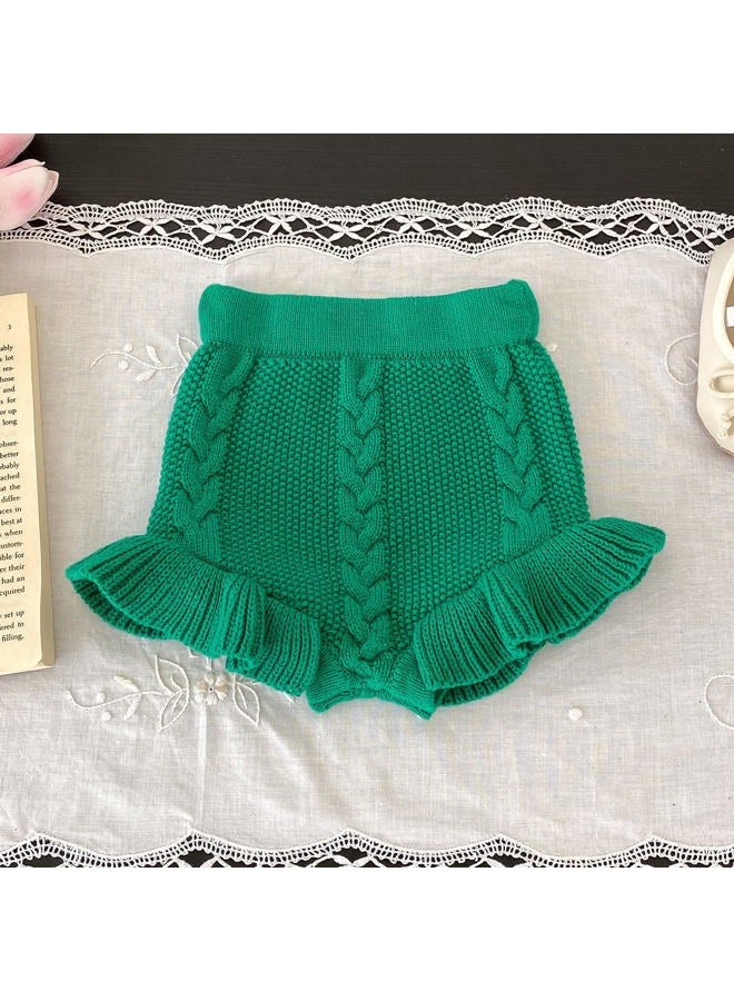 Ashmyova Baby Girls Knit Ruffles Shorts Toddler Bloomers Sweater Shorts, Green, 3-4 Years - Image 2