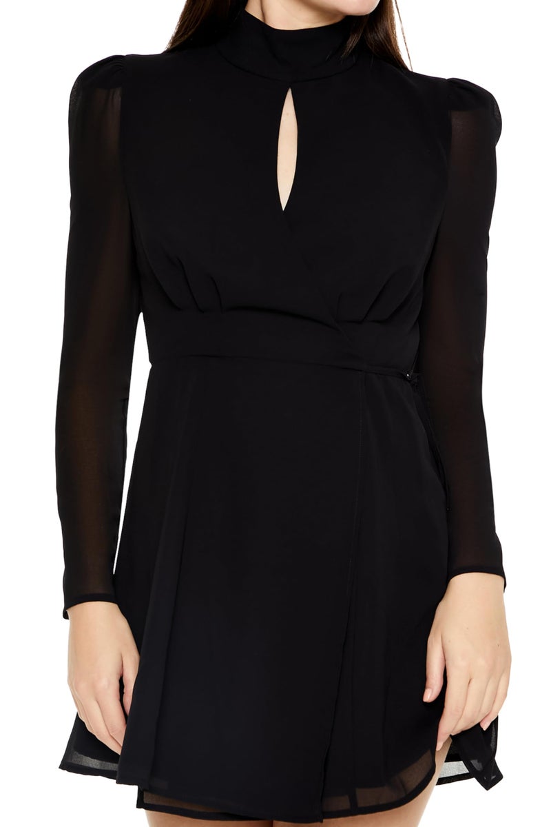 Forever 21 Women's Chiffon Keyhole Tie-Waist Mini Dress Black Medium - Image 5