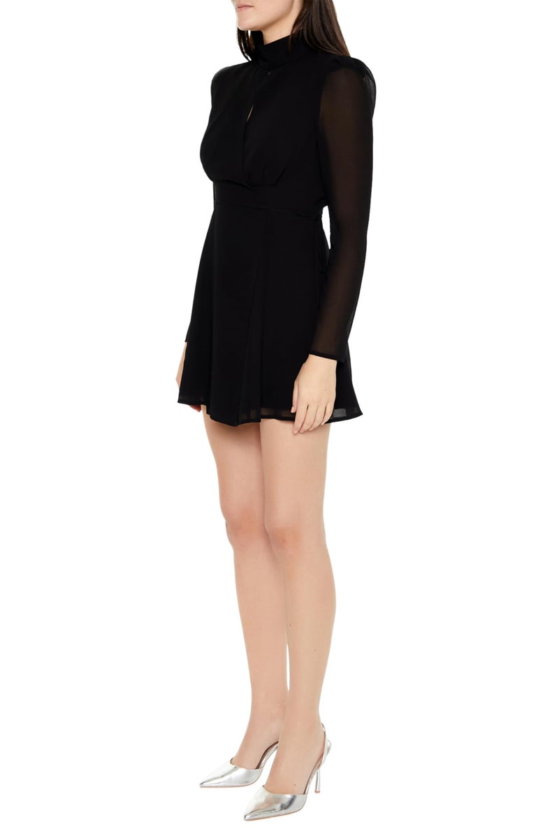 Forever 21 Women's Chiffon Keyhole Tie-Waist Mini Dress Black Medium - Image 3
