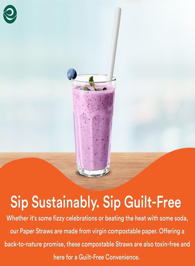 ECO SOUL [12 mm, 100 Count] Biodegradable Paper Straws | Eco-Friendly Compostable Sustainable Disposable Drinking Straws | Cocktail Cold Drink Juice Non-Bendable White Straws (Extra Wide) - Image 4