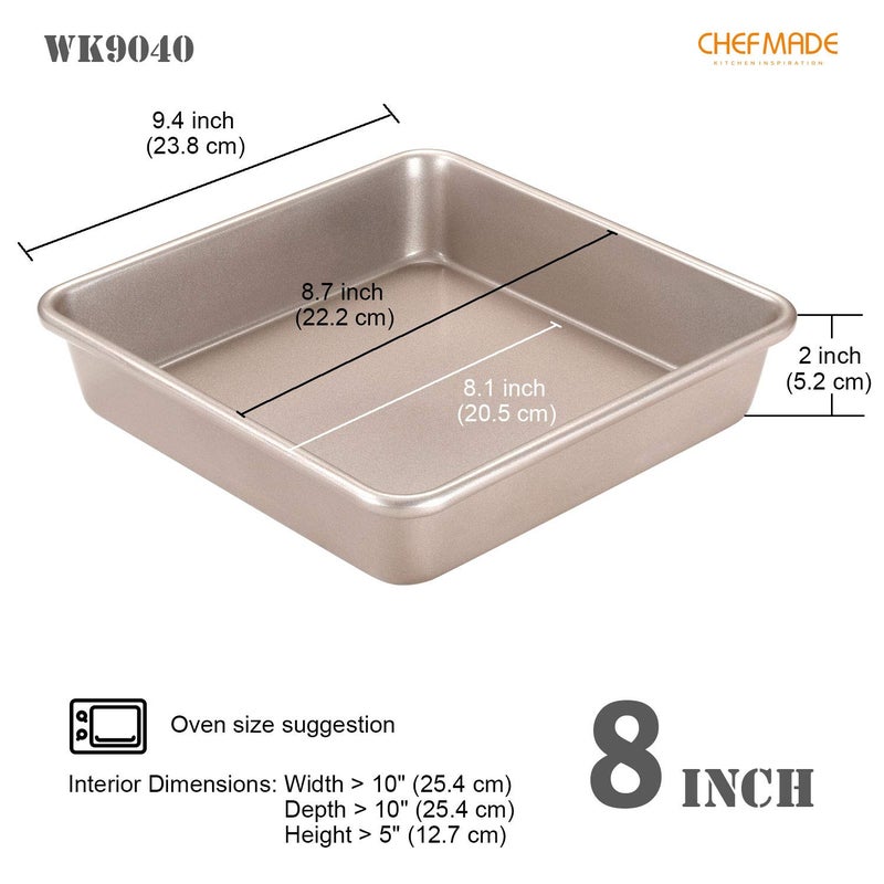 CHEFMADE 9-Inch Square Cake Pan, Non-Stick Deep Dish Bakeware for Oven Baking (Champagne Gold) - Image 2