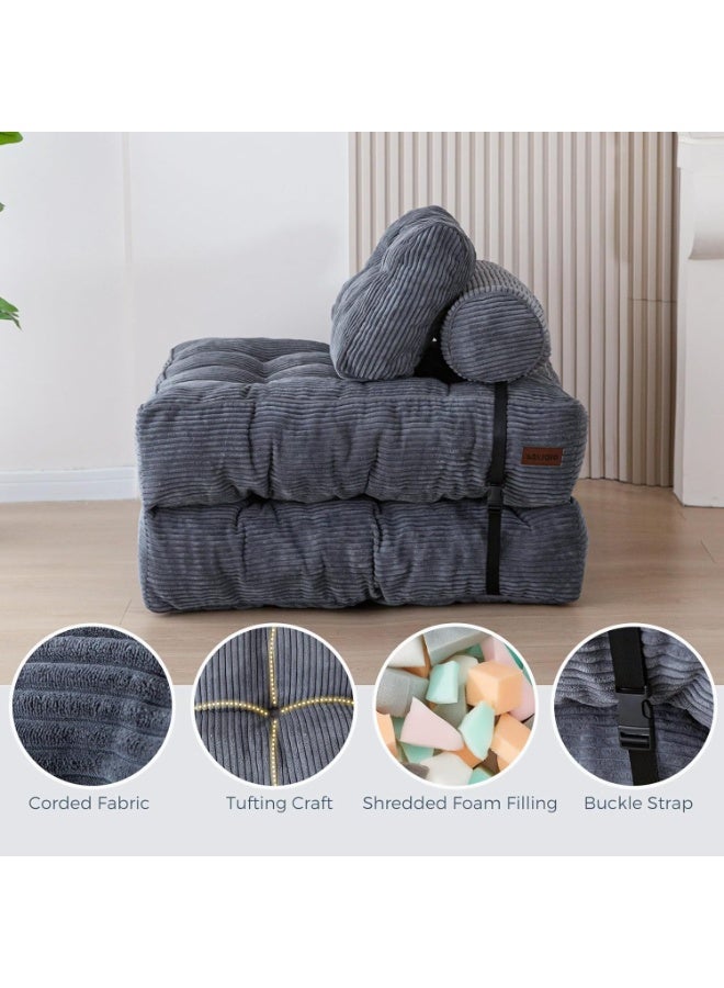 تشولوفز أريكة سرير قابلة للطي - كرسي نوم قابل للتحويل مع وسادة، مرتبة قابلة للطي ودعامة للظهر، أريكة أرضية محمولة قابلة للطي لغرفة المعيشة وغرفة النوم، رمادي داكن، مقاس فردي - Image 4