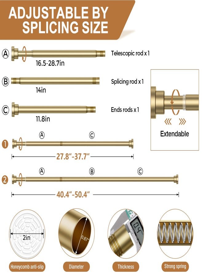 AIZESI Gold Tension Curtain Rod No Drilling 28-50 Inch 1PCS,Spring Tension Rod Non-Slip,Bathroom Shower Rod Non-Rust,Adjusatable Tension Rod For Windows Doorway Curtains - Image 2
