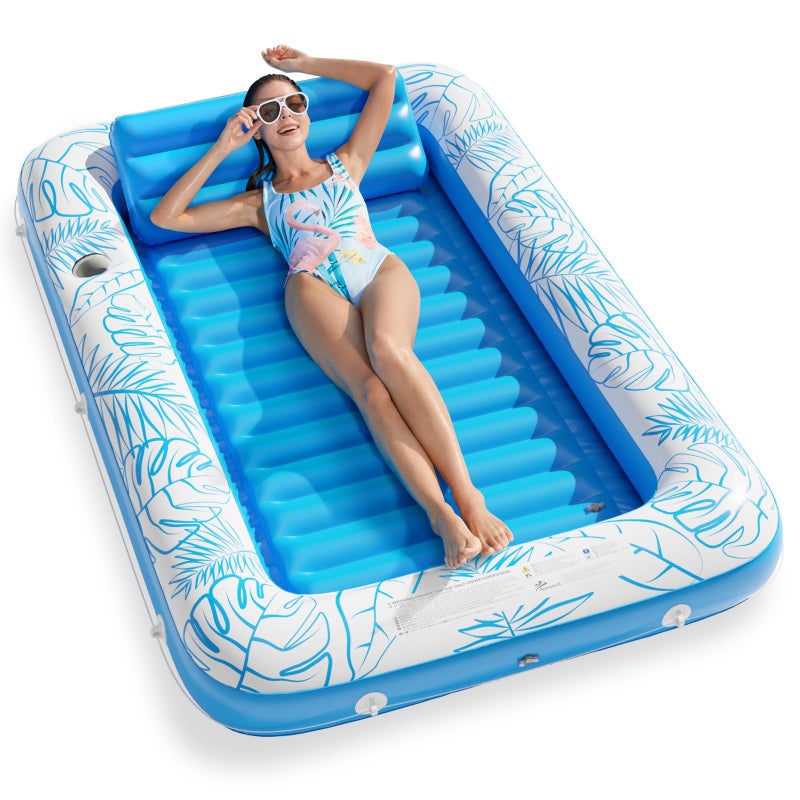 Jasonwell Inflatable Tanning Pool Lounger Float - Jasonwell 4 in 1 Sun Tan Tub Sunbathing Pool Lounge Raft Floatie Toys Water Filled Tanning Bed Mat Pad for Adult Blow Up Kiddie Pool Kids Ball Pit Pool (L) - Image 1