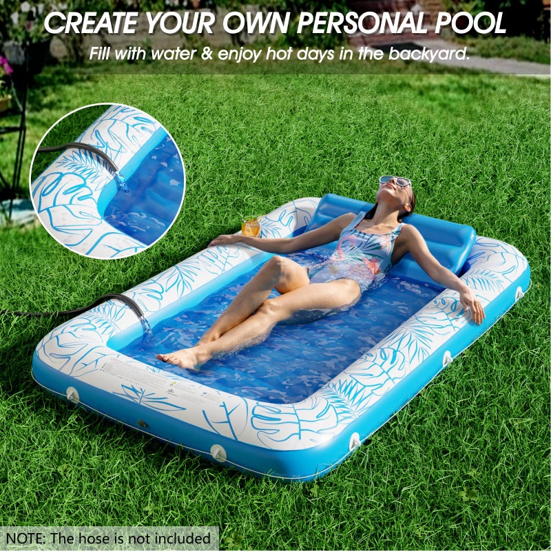 Jasonwell Inflatable Tanning Pool Lounger Float - Jasonwell 4 in 1 Sun Tan Tub Sunbathing Pool Lounge Raft Floatie Toys Water Filled Tanning Bed Mat Pad for Adult Blow Up Kiddie Pool Kids Ball Pit Pool (L) - Image 2